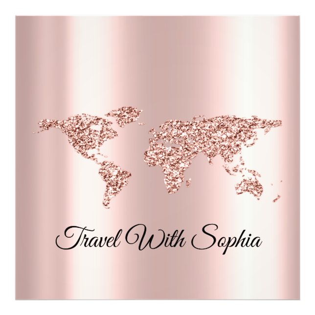 Impression Photo Carte du monde Rose Voyage Mariage Logo Voyage (Devant)