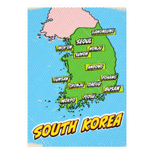 Impression Photo Carte illustrée de la Corée du Sud dans le style P