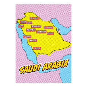Impression Photo Carte illustrée de l'Arabie saoudite dans le style