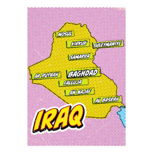 Impression Photo Carte illustrée de l'Irak dans le style Pop Art