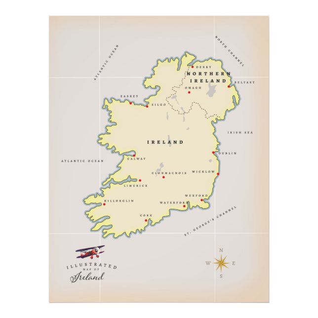 Impression Photo Carte illustrée de l'Irlande (Devant)