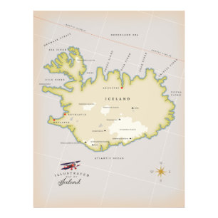 Impression Photo Carte illustrée de l'Islande