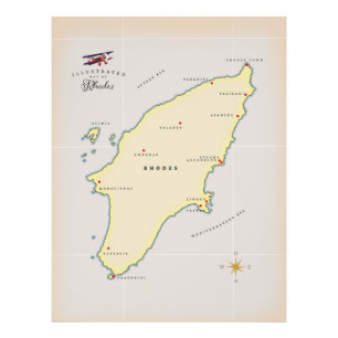 Impression Photo Carte illustrée de Rhodes.