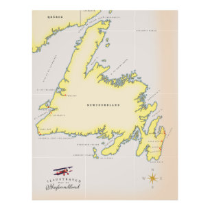 Impression Photo Carte illustrée de Terre-Neuve.