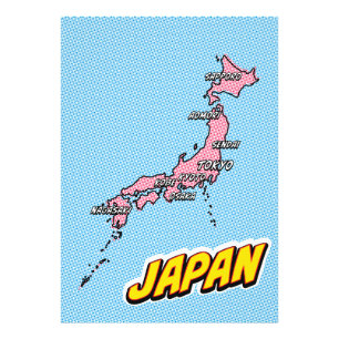 Impression Photo Carte illustrée du Japon dans le style Pop Art