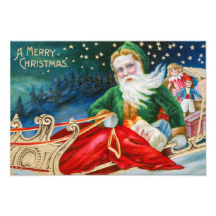 Impression Photo Carte postale de Noël vintage rétro Père Noël