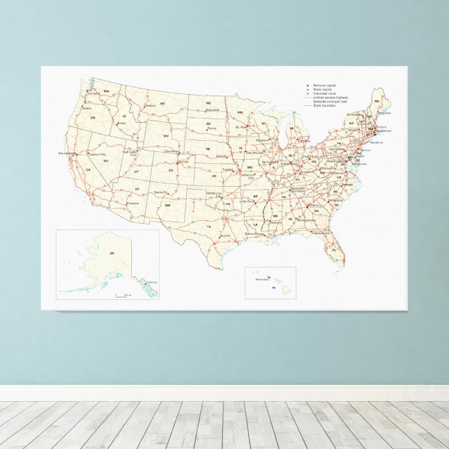 Impression Photo Carte routière des autoroutes américaines États-Un (Créateur téléchargé)