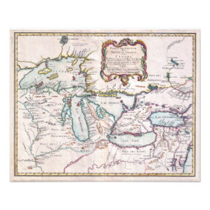 Impression Photo Carte Vintage des Grands Lacs