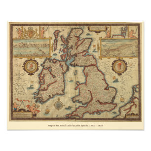 Impression Photo Carte vintage des îles britanniques, 1552 - 1629