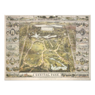 Impression Photo Carte vintage du parc central de New York, 1863