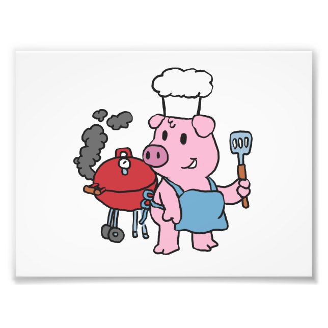 Impression Photo Cartoon pig making bbq choose backgror (Devant)