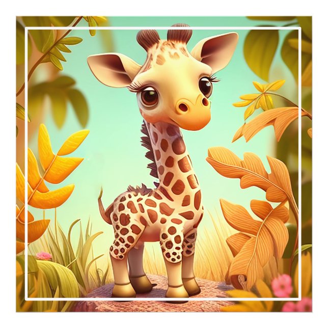 Impression Photo Cartoon Tropical Cute Baby Giraffe (Devant)