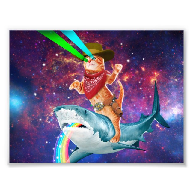 Impression Photo Cat Cowboy chevauchant un requin crachant un arc-e (Devant)