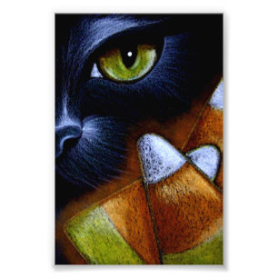 Impression Photo CAT NOIR de HALLOWEEN avec des BONBONS AU MAÏS 4"