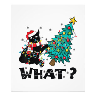 Impression Photo Ce drôle Chat Noir Père Noël Poussant Arbre de Noë