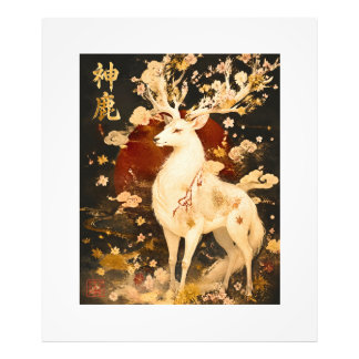 Impression Photo Cerf Blanc Céleste | Art de la mythologie japonais
