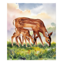 Cerf peint Mère et Bébé