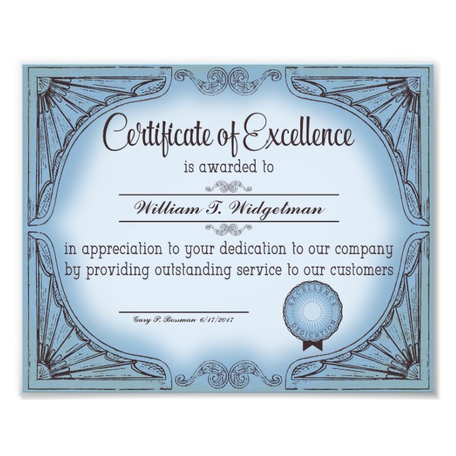 Impression Photo certificat d'excellence reconnaissance des employé (Devant)