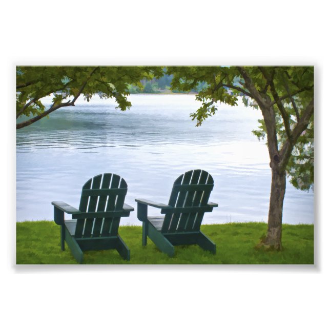 Impression Photo Chaises Adirondack face au lac (Devant)