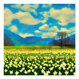 Impression Photo Champ de jonquilles - peinture