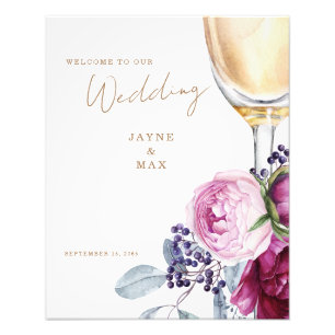 Impression Photo Champagne Florale Rose Elégant Mariage Bienvenue