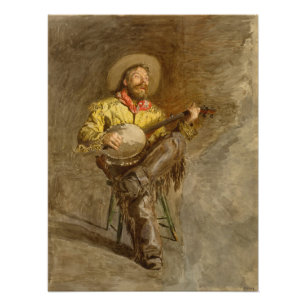 Impression Photo Chanter Espagnol Cowboy à Banjo jouer à la chanson
