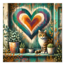 Charmant Chat Rustique Coeur Sarcelle, Ambre & Crè