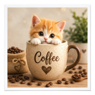Impression Photo Charme de chaton dans une tasse de café