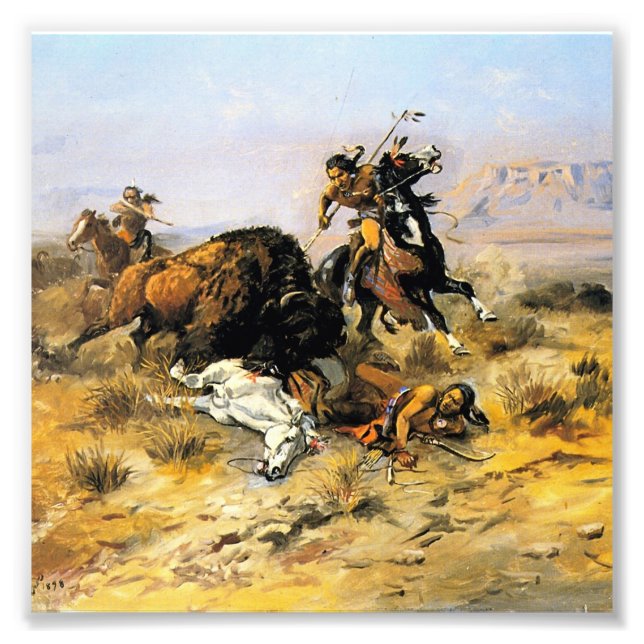 Impression Photo "Chasse au bison" Cowboy Art de Charles Russell (Devant)