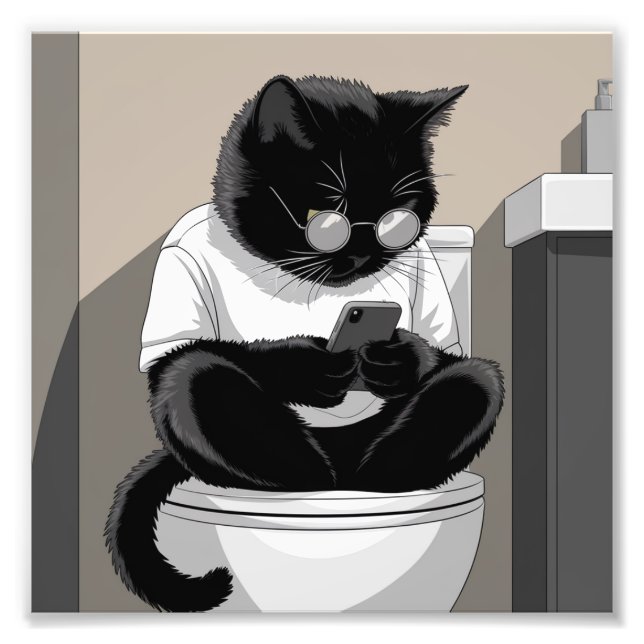 Impression Photo Chat assis sur une toilette (Devant)