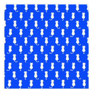 Impression Photo Chat blanc isolé sur le Motif à points Polka bleu