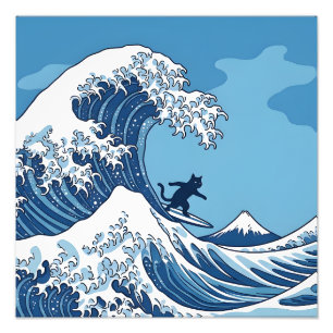 Impression Photo Chat Drôle Faisant du Surf sur la Grande Vague au