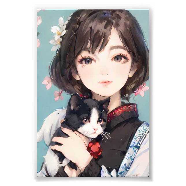 Impression Photo Chat et Anime Girl Style - Amitié fantasque (Devant)