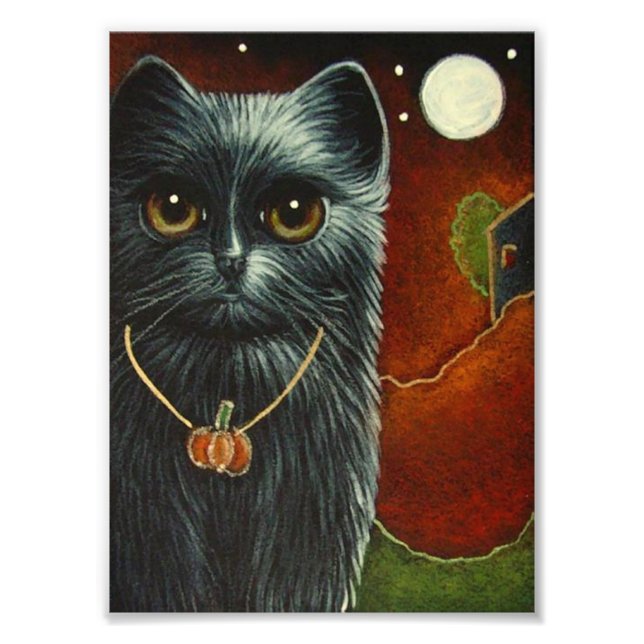 Impression Photo CHAT NOIR HALLOWEEN avec PENDENTIF CITROUILLE IMPR (Devant)