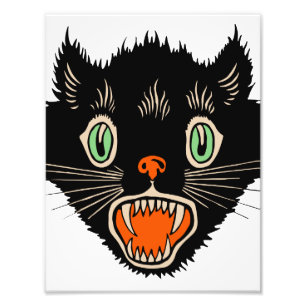 Impression Photo Chat noir vintage d'Halloween effrayé