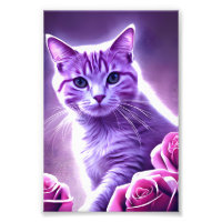 Chat pourpre appelé Lavender avec roses