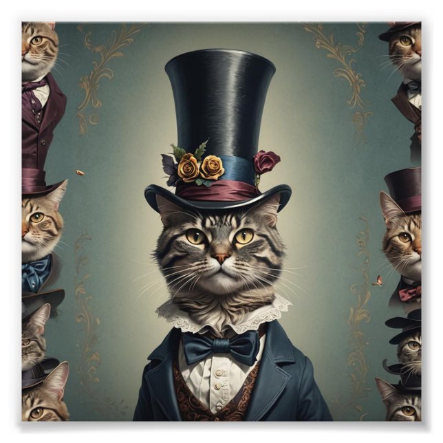 Impression Photo Chat victorien avec Tophat (Devant)