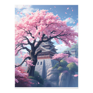Impression Photo Château Japonais au printemps sous les fleurs de c