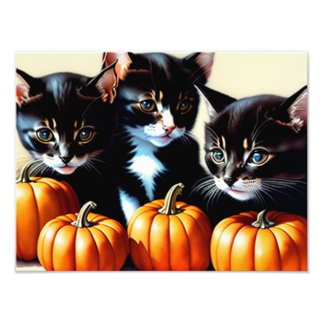 Impression Photo Chatons d'automne avec Citrouille (Devant)