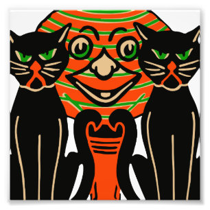 Impression Photo Chats noirs d'Halloween Vintage 1940