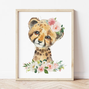 Impression Photo Cheetah, Safari, Fleurs roses, Pépinière