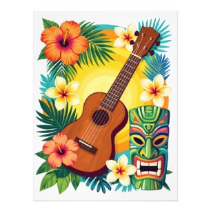 Impression Photo Chemise Hawaïenne Ukulélé Tiki Luau Fête Vibes