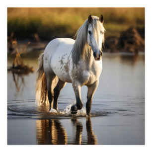 Impression Photo Cheval blanc dans le lac