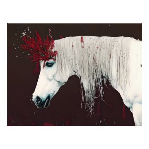 Impression Photo Cheval Blanc Fleurs Rouges