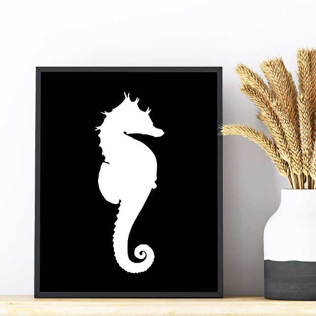 Impression Photo Cheval de mer noir et blanc (Black and White Seahorse Photo Print)
