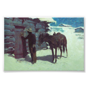 Impression Photo Cheval et Cowboy neige hivernale