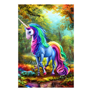 Impression Photo Cheval Unicorne coloré dans la forêt-46567