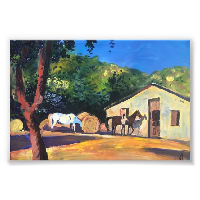 Impression Photo Chevaux de peinture moderne à l'écurie (Devant)