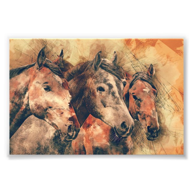 Impression Photo Chevaux Peinture d'aquarelle artistique (Devant)