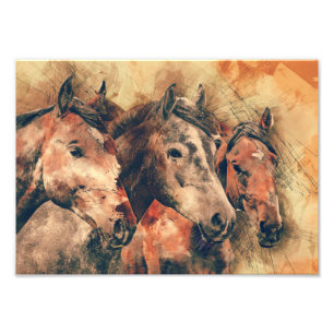Impression Photo Chevaux Peinture d'aquarelle artistique